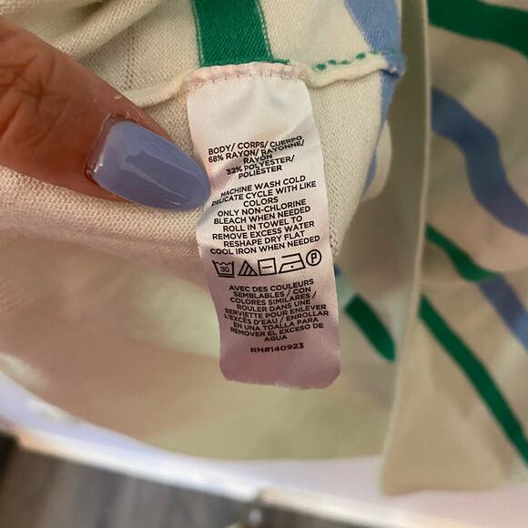 NWOT LOFT Women's size Small White Green Blue Striped Lightweight Sweater - Picture 8 of 8